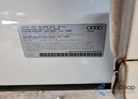 2013 Audi Q5 Prestige z USA, uszkodzony, nr VIN WA1WGAFP0DA098389